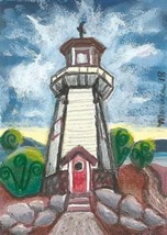 River Rouge Lighthouse Original Signed Miniature Acrylic Painting ATC ACEO - £15.65 GBP