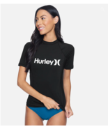 HURLEY ONE AND ONLY SOLID SHORT SLEEVE RASHGUARD BLACK WOMENS HR1018 NEW - €29,23 EUR