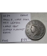 1834 Large Cent Coin w/ Clipped Planchet Error AM741 - £45.93 GBP