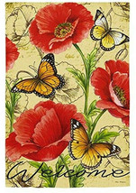 Evergreen Bright Florals Butterflies Welcome Yard Flag 12x18 Double Side... - $22.42