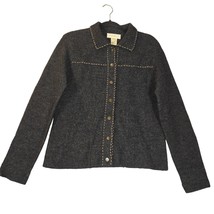 Vintage Susan Bristol Womens Medium Wool Cardigan Gray Hand Embroidered ... - $238.45 MXN