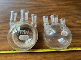 Pair 2 Corning Pyrex Glass 1000mL 34/45 24/40 3-Neck Round Bottom Flask ... - £82.14 GBP