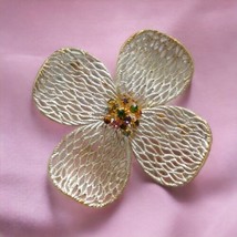 Dogwood Crystals Brooch Rhinestone Pin Multi Color White Large Enameled ... - $22.75