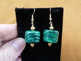 ee701-43 green 12x18mm donut Malachite one bead gemstone gold dangle earrings - £15.75 GBP