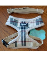 Puptech Soft small Dog Harness Plaid Luxury Style Print with leash tan pet  - £9.43 GBP