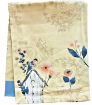 Nantucket Birds Spring Table Runner 13X72&quot; Yellow Birdhouse Floral 100% Cotton - $36.23