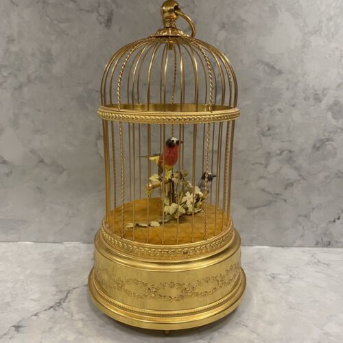 VINTAGE 60'S REUGE SWISS SAINTE-CROIX GOLD 2 BIRD CAGE MUSIC BOX AUTOMATED RARE - £835.13 GBP