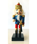 Wood Nutcracker Christmas Ornament King with Crown &amp; Sword 4.25&quot; Tall - £12.99 GBP