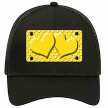 Yellow White Polka Dot Center Hearts Novelty Black Mesh License Plate Hat - £23.31 GBP