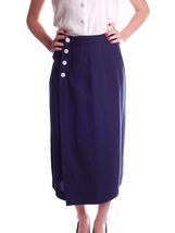 Vintage 60s Rattet &amp; Sons Navy Linen Wrap Pencil Skirt Sz S Polka Dot Lined - $79.15