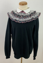 Vintage Jerzees Sweatshirt Lace Collar Sz 42-44 L Grannycore Grandma Cottagecore - £14.19 GBP