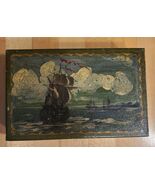 Vintage Hand Painted Metal Matchbox Cover Ship Ocean Nautical Boat - $274.06 MXN