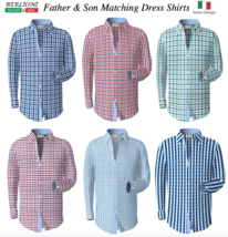 Berlioni Italy Men&#39;s &amp; Boys Premium Yarn Dyed Luxe Cotton Dress Shirt Modern Fit - £19.07 GBP