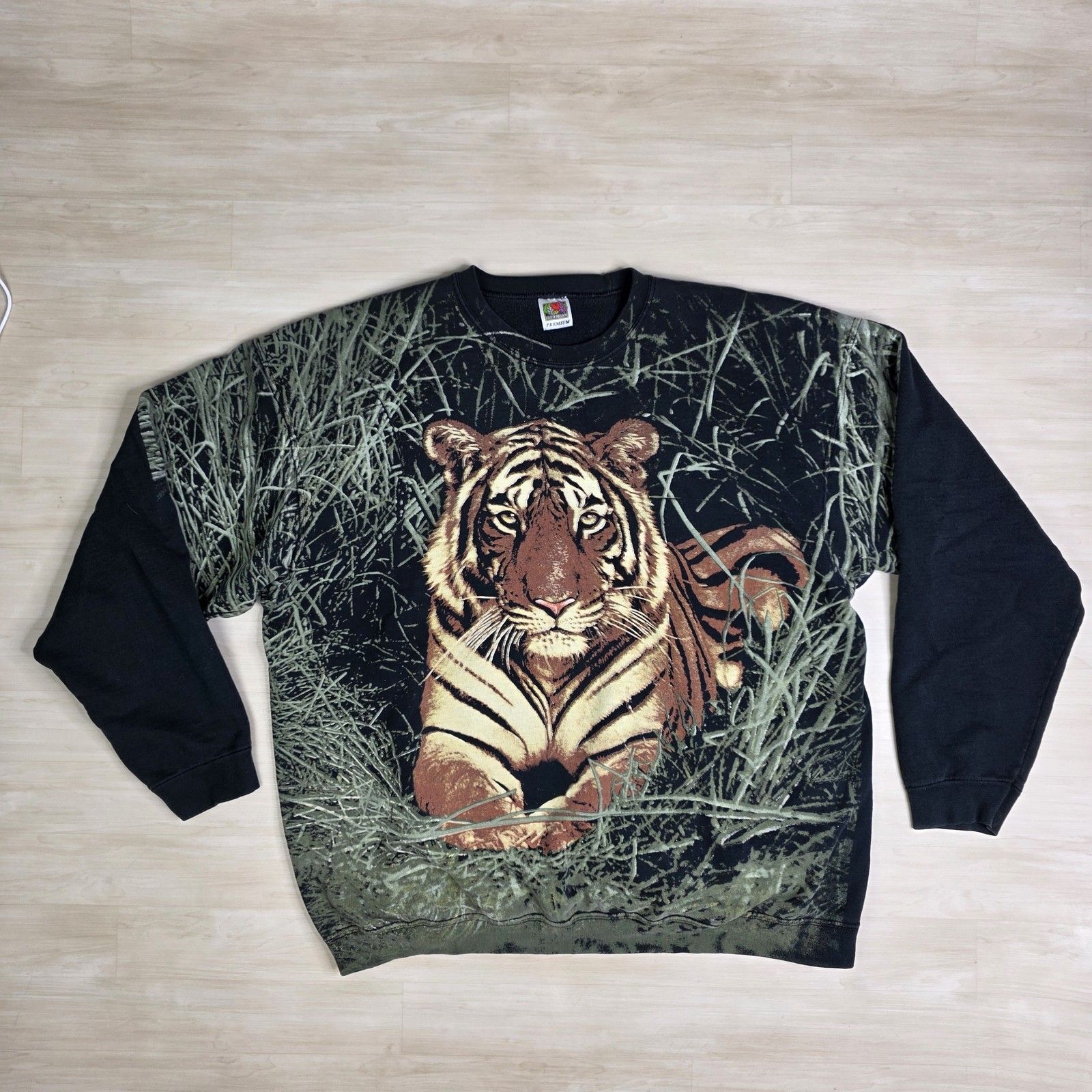 Vintage Fruit Of The Loom Sweatshirt Mens 2XL Tiger Graphic Crewneck AOP... - $59.39