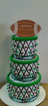 Football Gender Reveal Theme Baby Shower 3 Tier Green and Brown Diaper Cake - £67.86 GBP