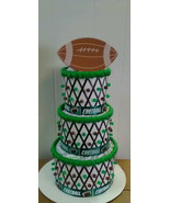 Football Gender Reveal Theme Baby Shower 3 Tier Green and Brown Diaper Cake - $85.00