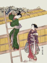 1563 Lady climbing lather Japanese Vintage Poster.Asian Decorative wall Art. - £12.69 GBP+