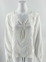 Lumiere Top Size L White Lace Detail Tassel Tie Neck Boho Blouse Womens NEW - $29.70