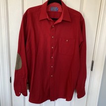 VTG Pendleton Shirt Men&#39;s L LONG Cherry Red 100% Virgin Wool Leather Elbow Patch - £33.57 GBP