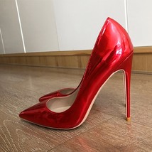 Glossy Red Women Pointed Toe Stiletto Pumps Elegant Ladies Solid Slip On High He - £58.64 GBP