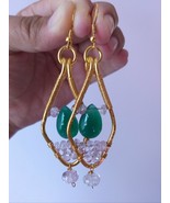 Natural Green Onyx and Round Morganite Beads Earrings  - $90.00