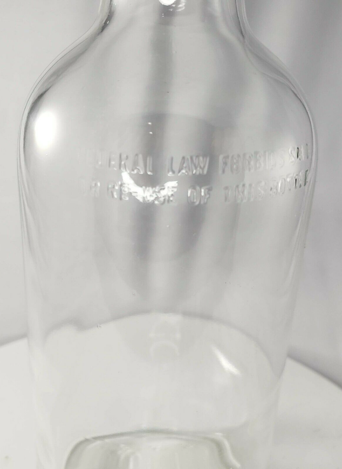 Vintage Clear Glass Federal Law Forbids Sale One Quart Bottle R-410