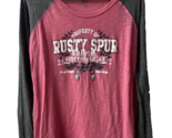 Rusty Spur Baseball Shirt Womens Size Large Pink Gray Graphic Scottsdale AZ - £10.95 GBP