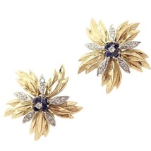 Authentic! Tiffany &amp; Co 18k Yellow Gold Diamond Sapphire Earrings - £4,196.61 GBP
