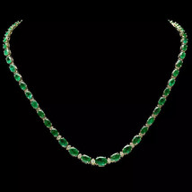 26Ct Oval Simulated Emerald Women Tennis Necklace 14k Yellow Gold Plated Silver - £272.93 GBP