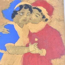 Christmas Couple Antique Wooden Painted Postcard 1908 - £12.70 GBP