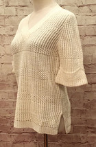 Vintage 70&#39;s IT&#39;S PURE GOULD Ivory Crochet Open Knit Sweater V- Neck  Wo... - £33.18 GBP