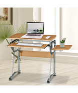 Compact Computer Desk with Side Shelf and Keyboard Panel, Cherry - £103.74 GBP