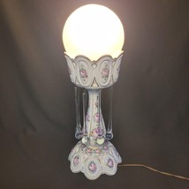 Vintage Mantle Banquet White Ceramic Lamp Enamel Flowers Rain Drop Prisms READ - £67.01 GBP