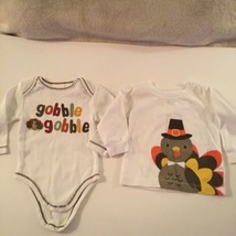 Thanksgiving 2 pc lot Size 3 6 mo Miniwear outfit Carters 6 mo turkey shirt - £11.01 GBP