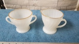 Mid Century Vintage Fire King White Swirl with Gold Rim Cream and Sugar Set. - £9.75 GBP