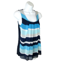 NY &amp; Co Blouse Sleeveless Blue Stripe Pleated Sheer Overlay Top Women&#39;s Size XS - £7.09 GBP