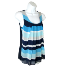 NY &amp; Co Blouse Sleeveless Blue Stripe Pleated Sheer Overlay Top Women&#39;s ... - £6.99 GBP