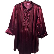 Woman Within Blouse Tunic Size 22W 24W Red Maroon Velvet Pleated Polyester  - £13.56 GBP