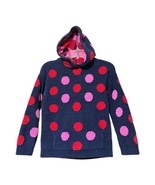 Hanna Andersson Girls Navy Pink Polka Dot Knit Fleece Hooded Sweater Siz... - $14.84