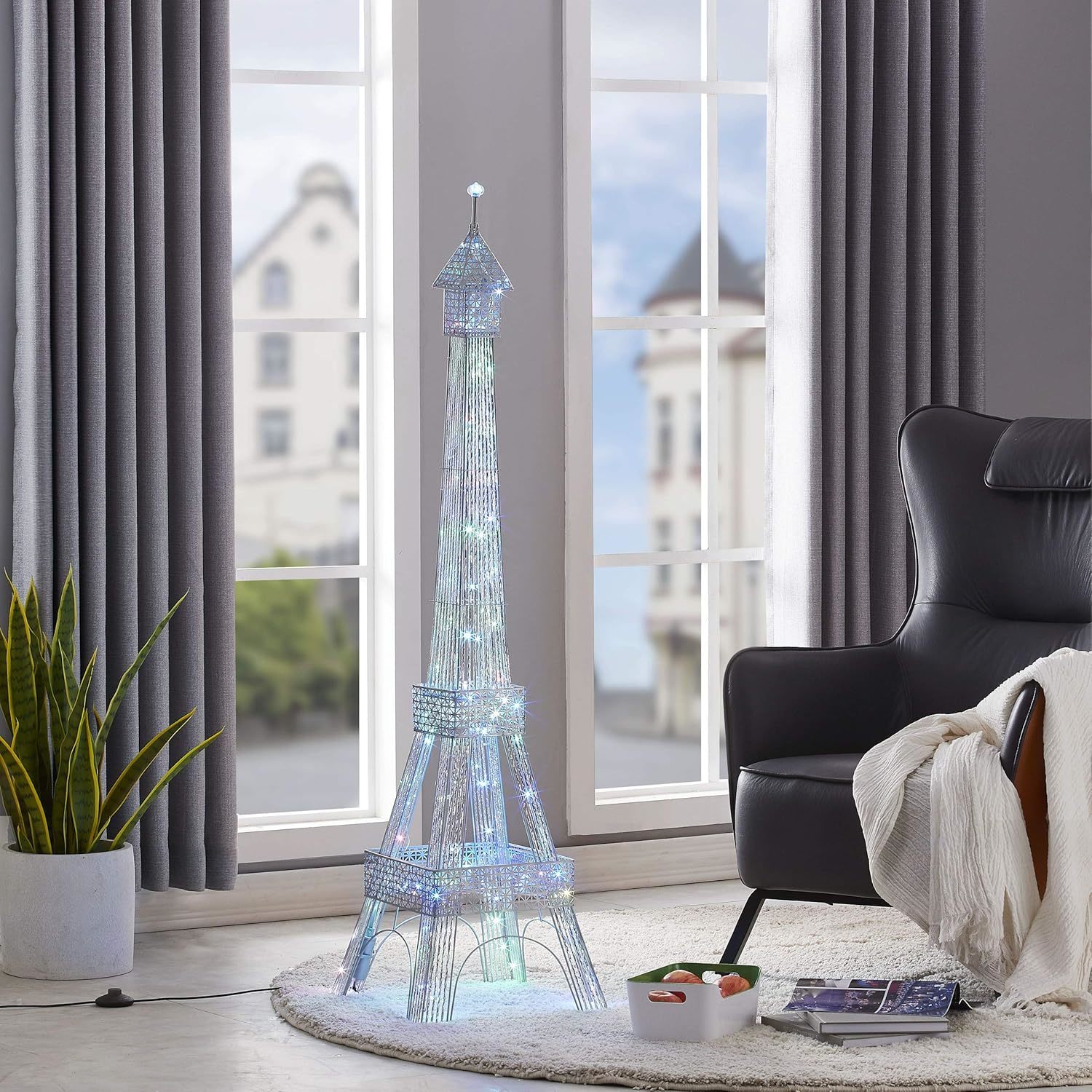 Paris Eiffel Tower Floor Lamp With Led Twinkle String Lights 7 Color Changing Mo