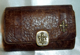 Antique Brown Pebbled Leather  Wallet Purse  Fleur-de-Lis Clasp 1890&#39;s - £11.84 GBP