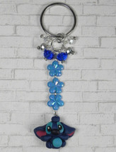 Disney Stitch Flower Crystal Beaded Handmade Split Ring Keychain Blue New - £13.29 GBP