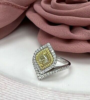 1.28 Ct Cushion Cut Yellow Offset Diamond Ring 14k White Gold Item image 8