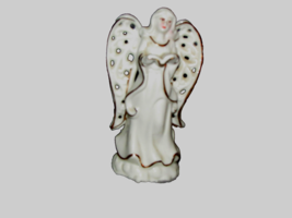 ceramic ANGEL holding book 4.25" tall cream w/gold trim (frnt rm) - $9.50