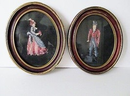 Victorian Period Style Needlepoint Art Man Woman OrigInal Frames Set of 2 VTG - £77.32 GBP