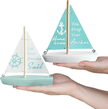 Wooden Nautical Decoration-Beach Decor - Handcrafted Sailing Boat Ornaments Cute - £15.92 GBP