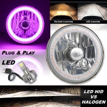5-3/4&quot; Motorcycle Purple SMD Halo Glass Metal Headlight 18/24w H4 LED Bulb EACH - £58.59 GBP