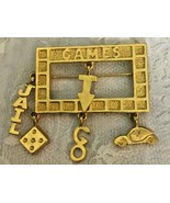 Game Lover&#39;s Brooch Pin 2&quot; Tall x 2.25&quot; Wide With Dangles - £14.97 GBP