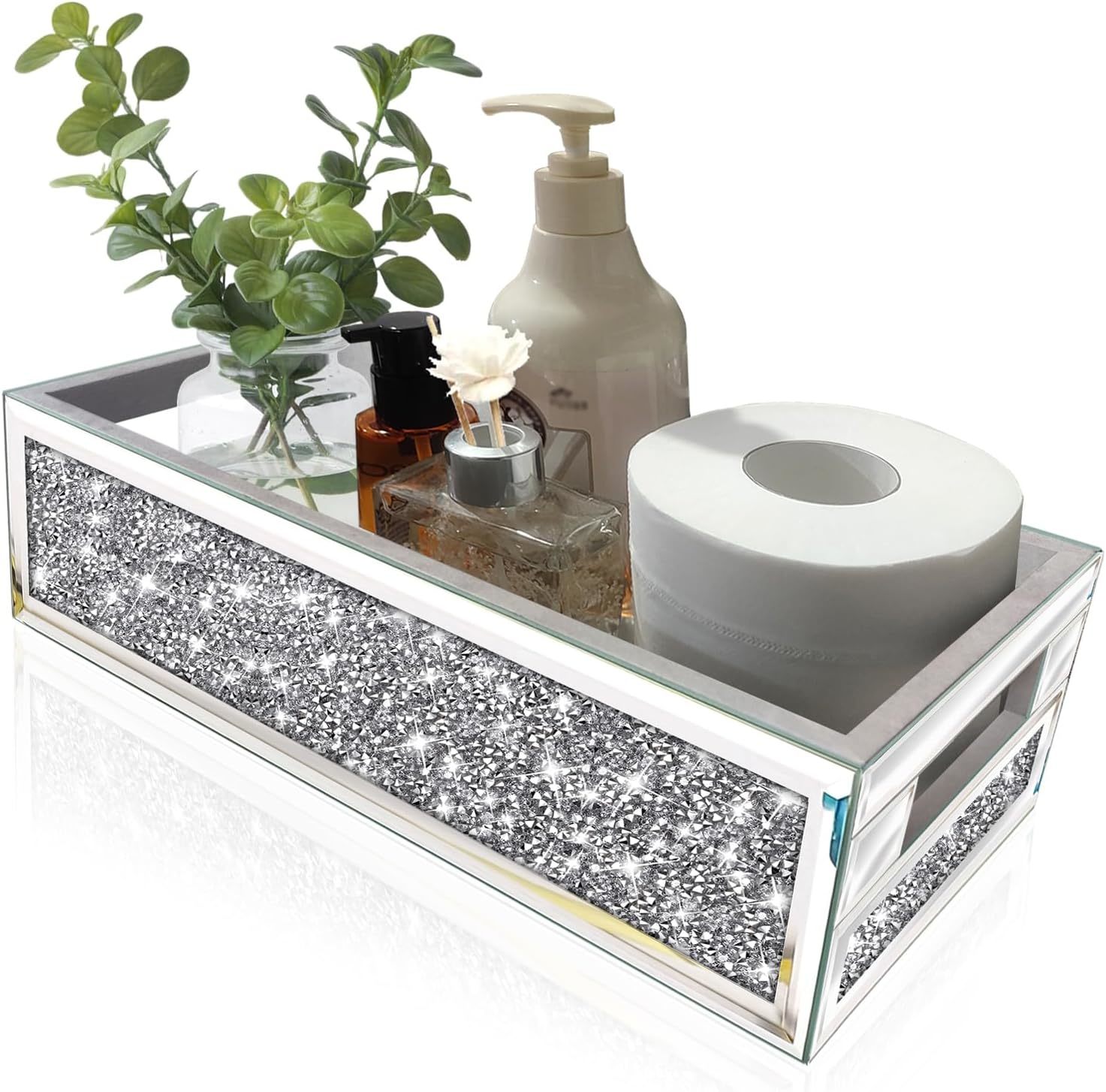 Wocred Bathroom Basket Toilet Tank,Crushed Diamond Mirrored, 15”X7”X3.8” - $41.95