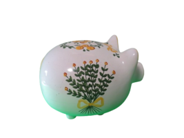 Ceramic Piggy Bank Hand Painted In Portugal Large 10&quot;L x 7&quot; White Yellow - $20.79